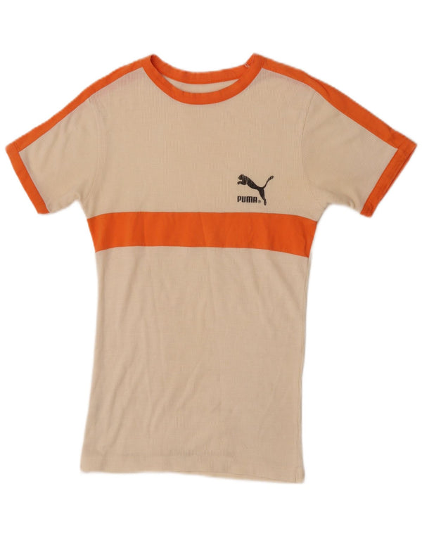 T-shirt grafica da donna Puma UK 10 Small Beige Colourblock Cotton