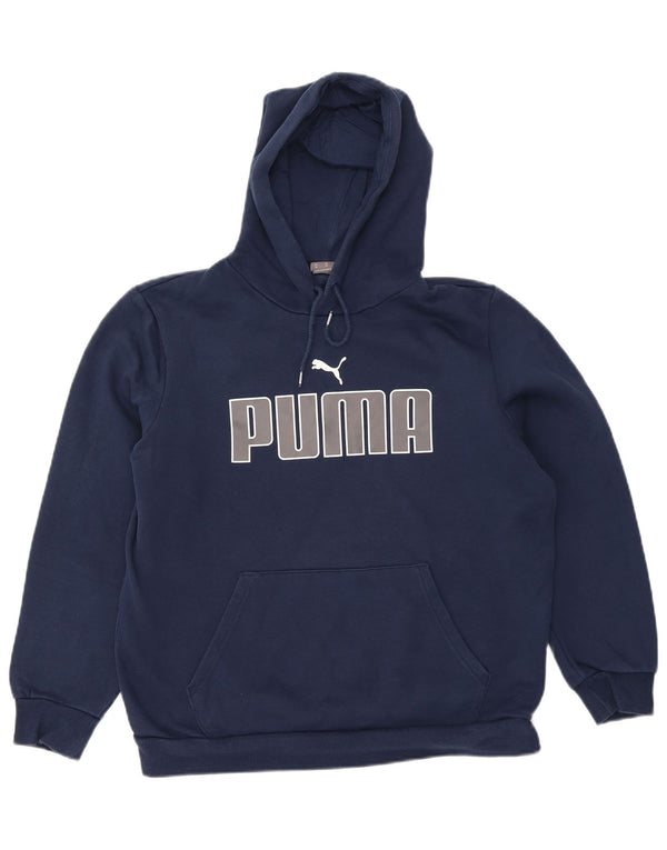 PUMA Womens Oversized Graphic Hoodie Jumper UK 14 Medium Navy Blue Cotton
