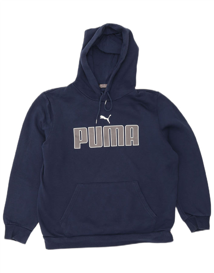 PUMA Felpa con cappuccio grafica oversize da donna UK 14 Medio Blu Navy Cotone
