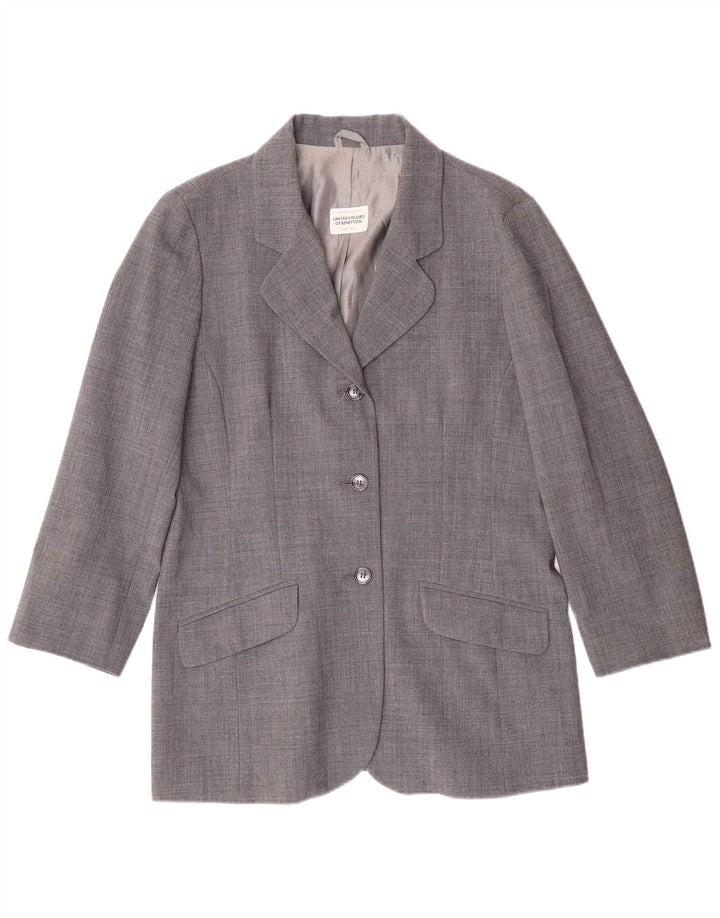 BENETTON Womens 3 Button Blazer Jacket IT 46 Large Grey Polyester