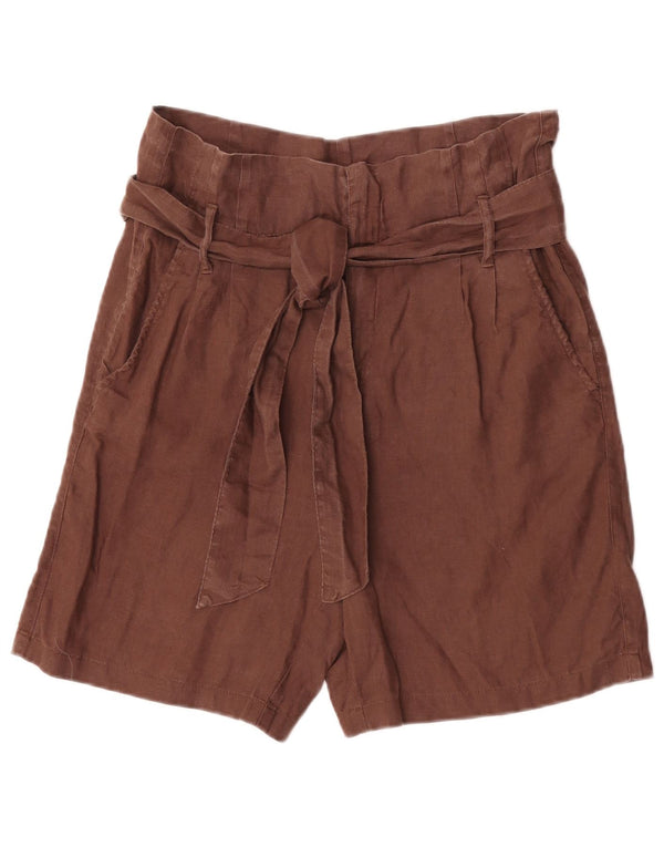 Pantaloncini chino a vita alta da donna Benetton UK 8 Small W27 Lino marrone