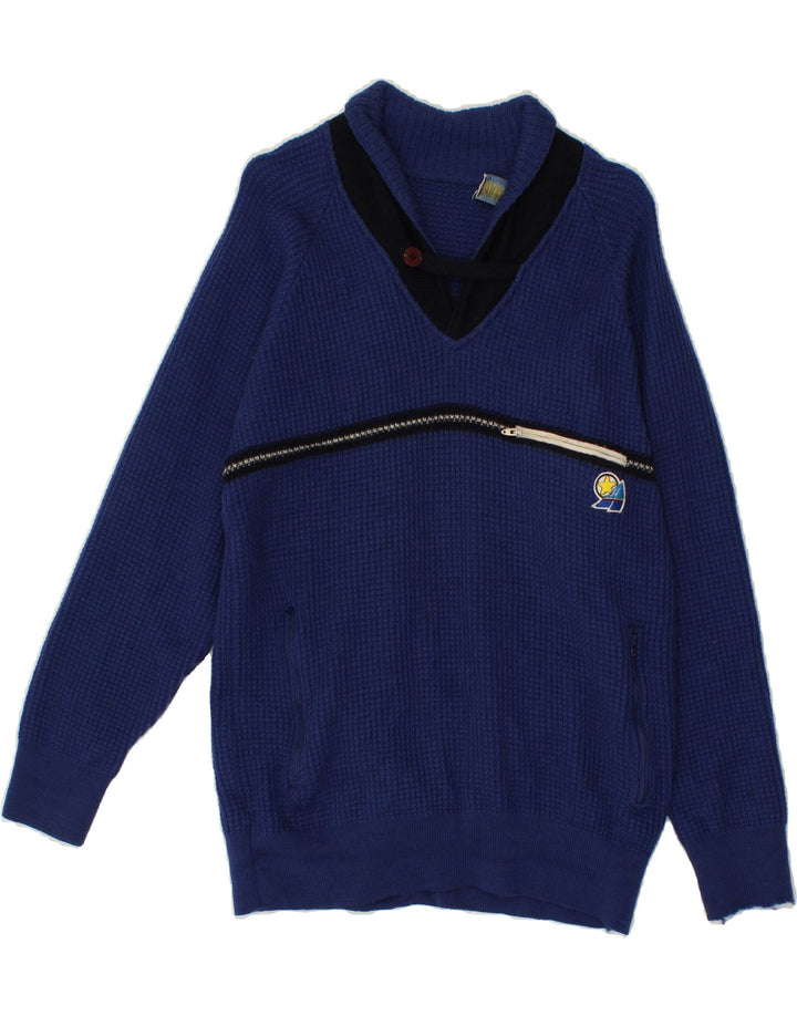 VINTAGE Mens Shawl Neck Jumper Sweater IT 48 Medium Blue Vintage Vintage and Second-Hand Vintage from Messina Hembry 