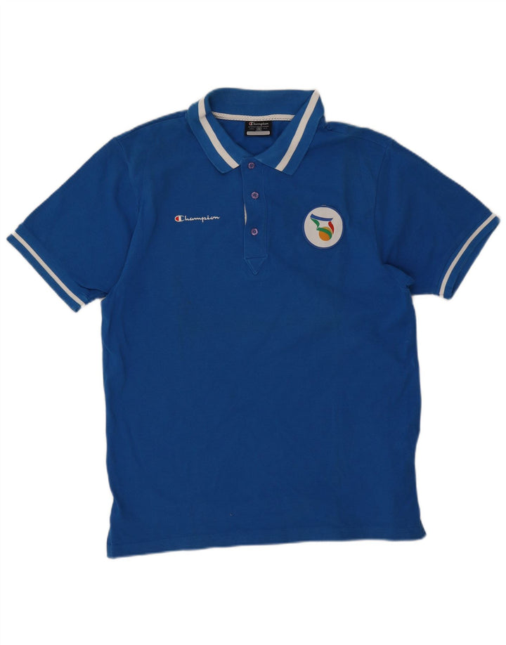 Polo da uomo Champion in cotone a righe blu medio