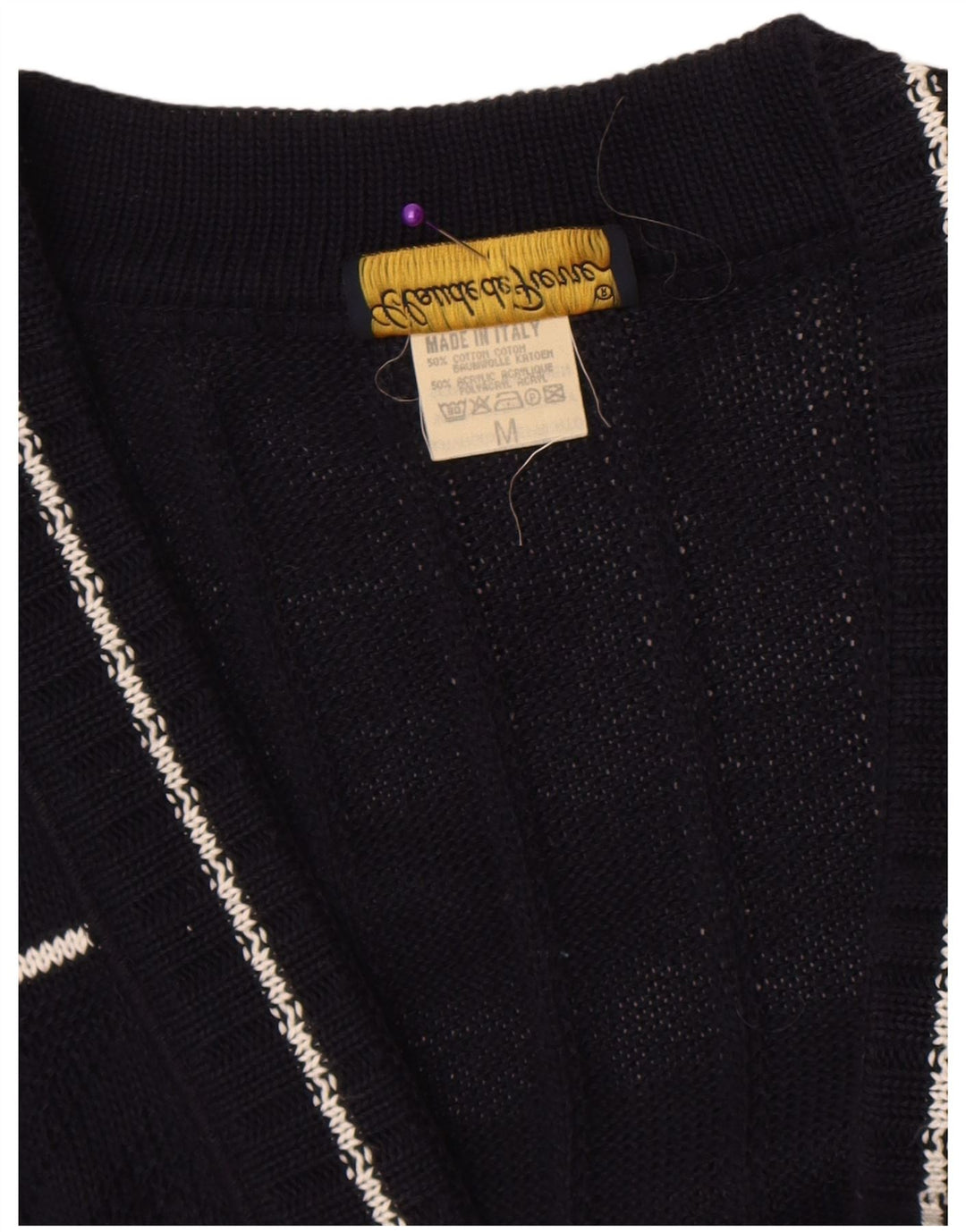 Maglione cardigan da donna Claude De Pierre UK 14 Medio blu navy geometrico