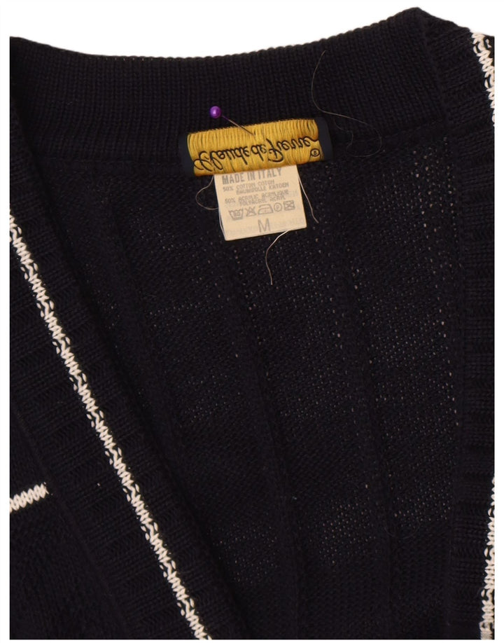 Maglione cardigan da donna Claude De Pierre UK 14 Medio blu navy geometrico
