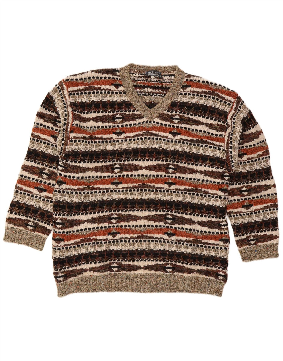 Maglione da uomo con scollo a V Alcatraz XL in lana geometrica multicolore