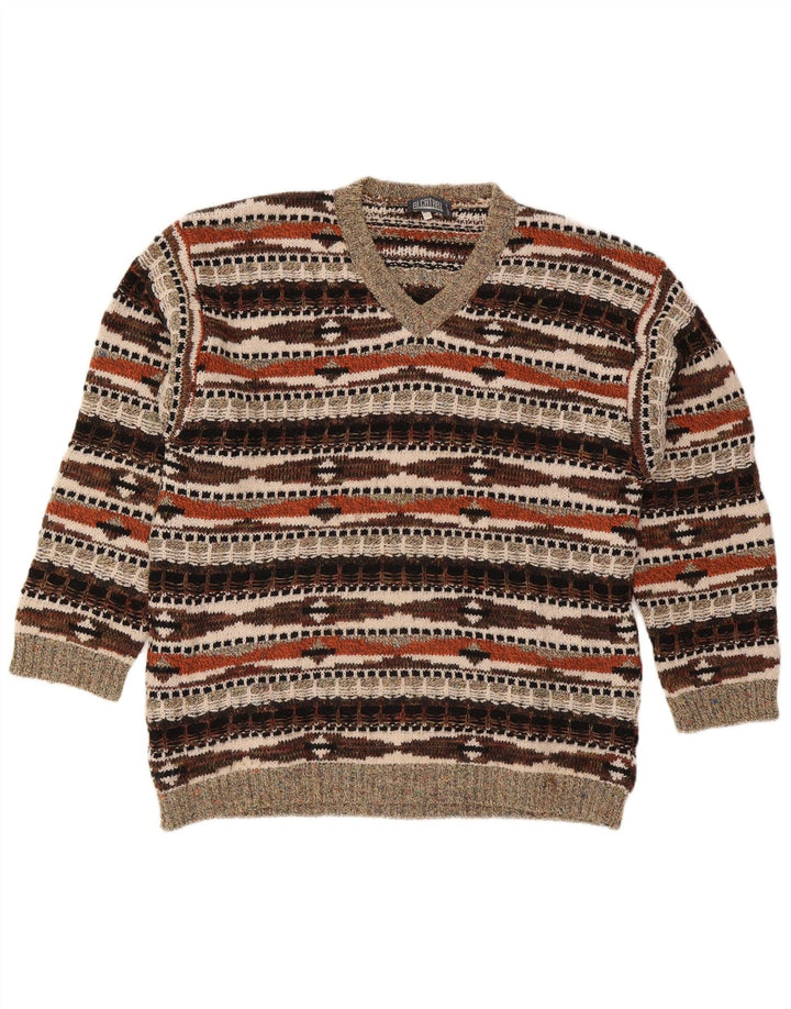 Maglione da uomo con scollo a V Alcatraz XL in lana geometrica multicolore