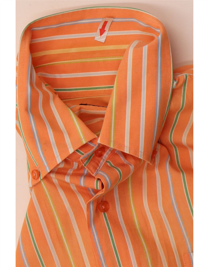 Camicia da uomo a maniche corte People grande in cotone a righe arancioni