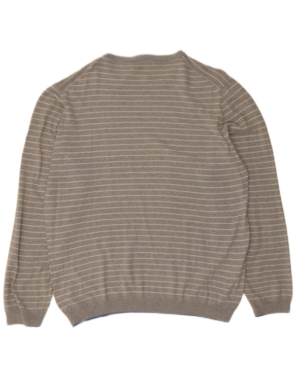 Maglione maglione girocollo da uomo Fred Perry XL in cotone a righe grigie