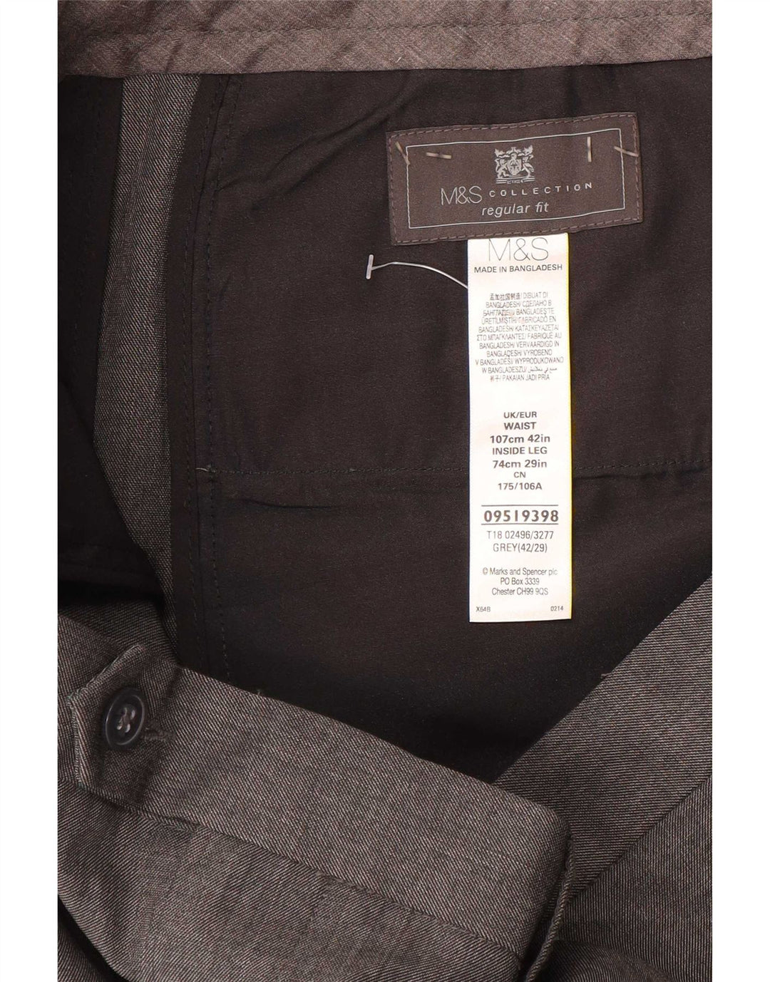 Pantaloni da abito vestibilità regolare Marks & Spencer da uomo W42 L29 poliestere grigio