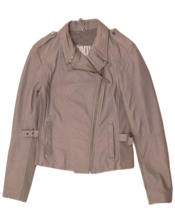 Giacca da motociclista in pelle da donna S.Oliver UK 8 piccola grigia