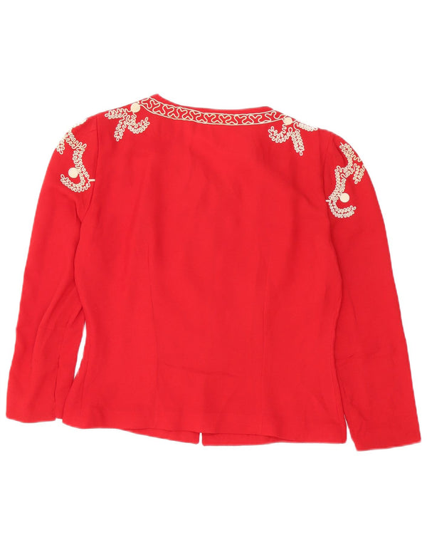 Top cardigan da donna vintage UK 14 rosso medio floreale