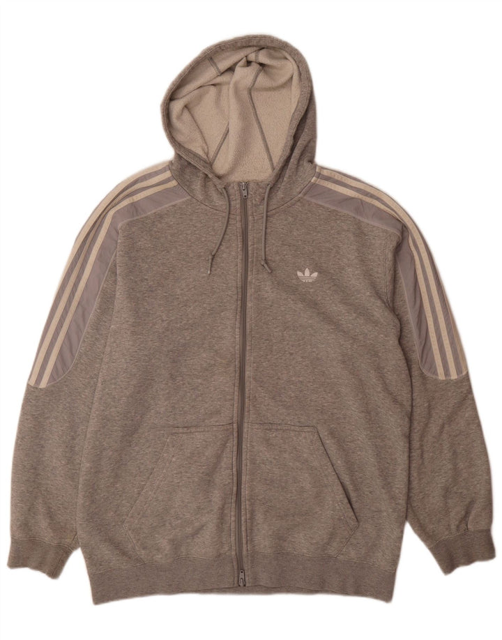 Maglione con cappuccio e zip Adidas da uomo grande in cotone grigio