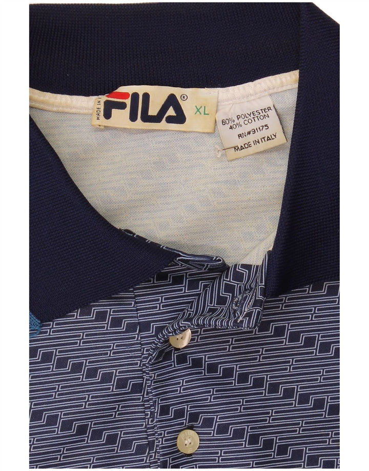 Polo da uomo Fila XL in poliestere a righe blu navy