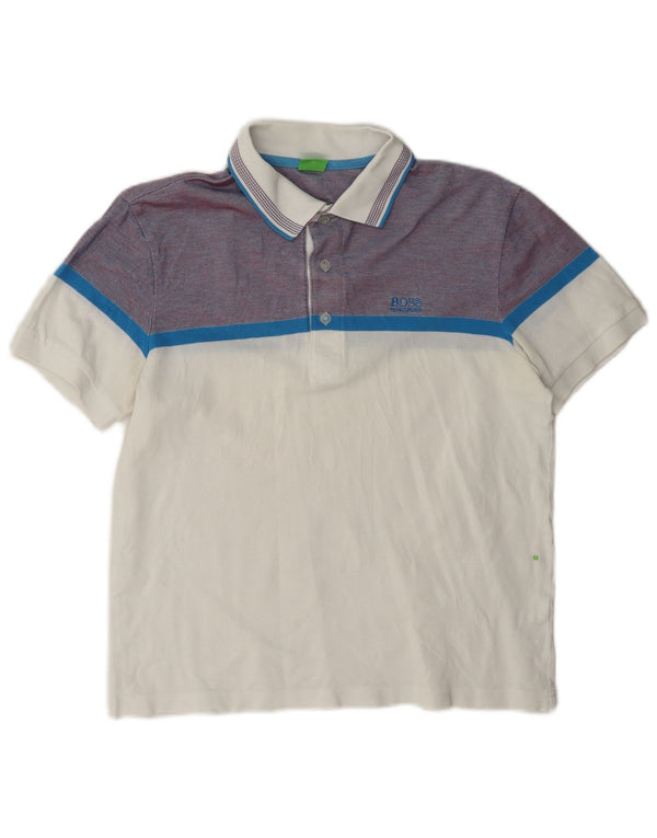 Polo da uomo Hugo Boss in cotone color block bianco medio
