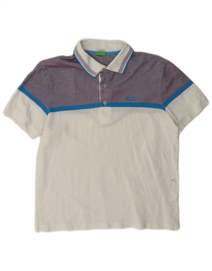Polo da uomo Hugo Boss in cotone color block bianco medio