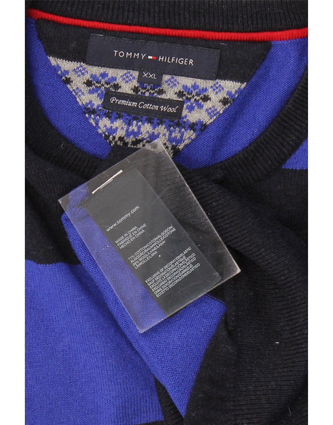 TOMMY HILFIGER Maglione maglione girocollo da uomo 2XL cotone a righe nere