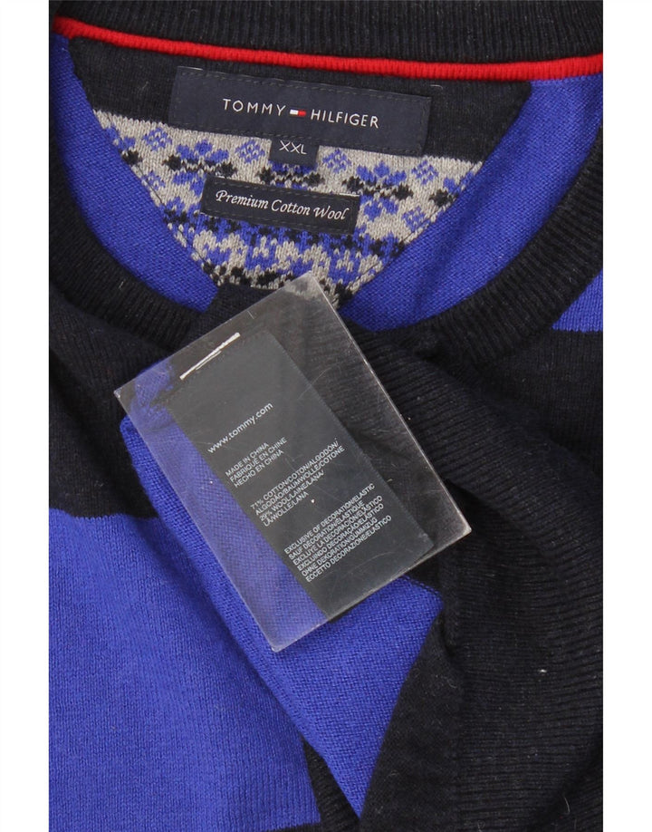 TOMMY HILFIGER Maglione maglione girocollo da uomo 2XL cotone a righe nere