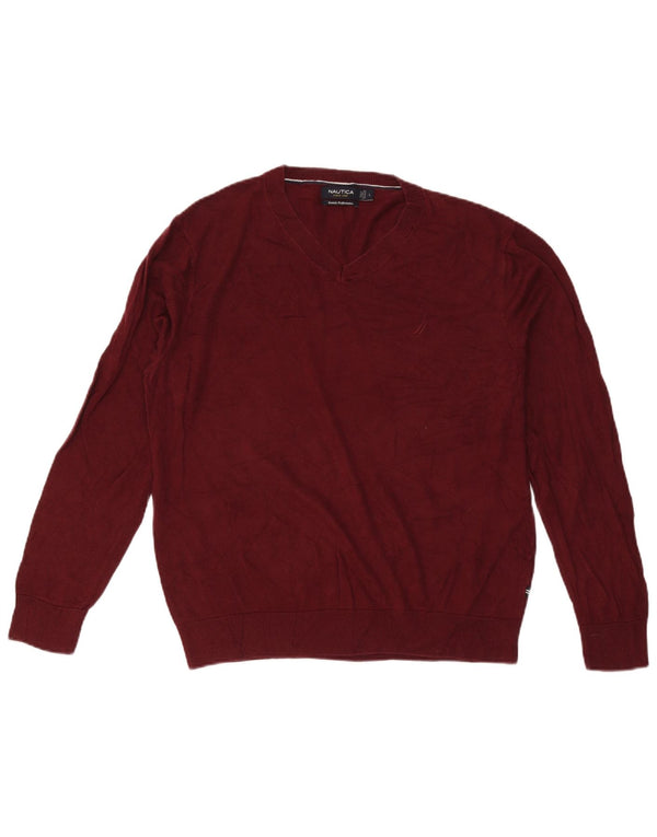 Maglione da uomo con scollo a V Nautica, grande cotone bordeaux