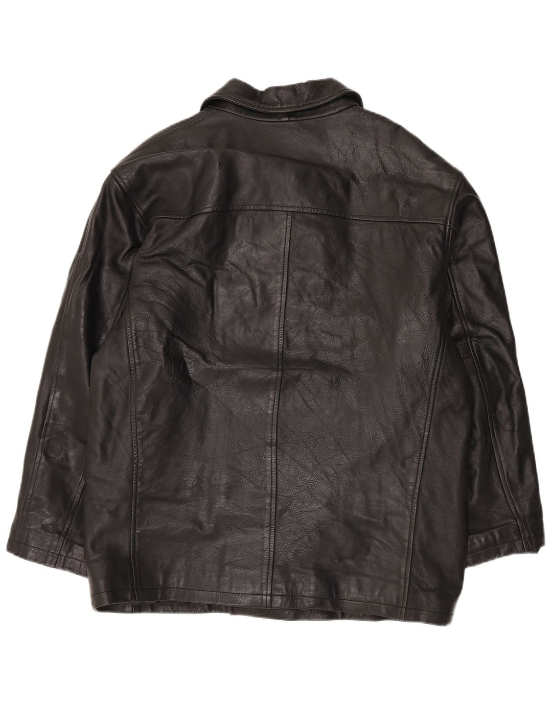 Giacca in pelle doppiopetto oversize da uomo vintage UK 38 media nera