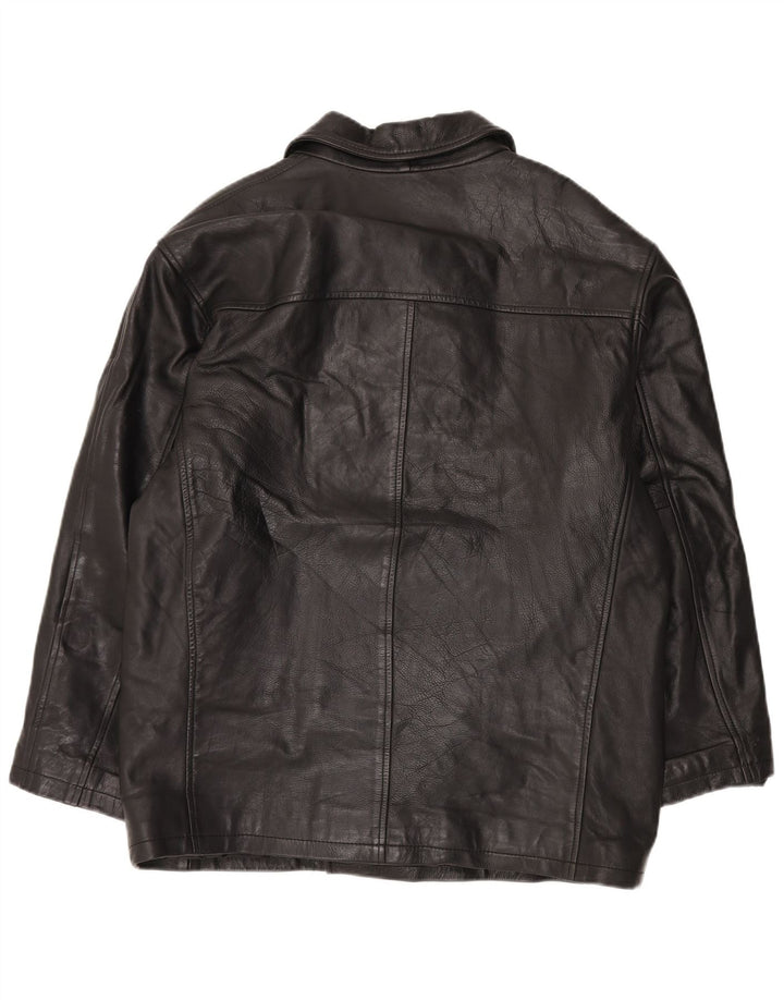Giacca in pelle doppiopetto oversize da uomo vintage UK 38 media nera