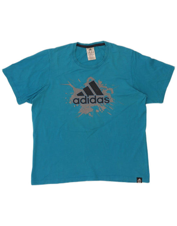 T-shirt grafica da uomo Adidas Top in cotone blu medio