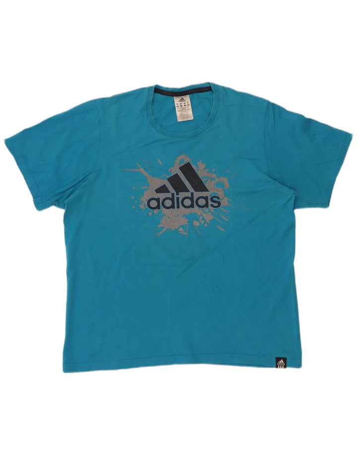 T-shirt grafica da uomo Adidas Top in cotone blu medio