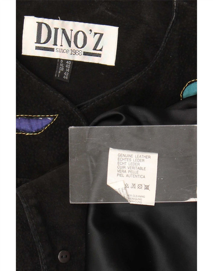 DINO' Z Giacca blazer in pelle scamosciata a 4 bottoni da donna UK 14 pelle nera media