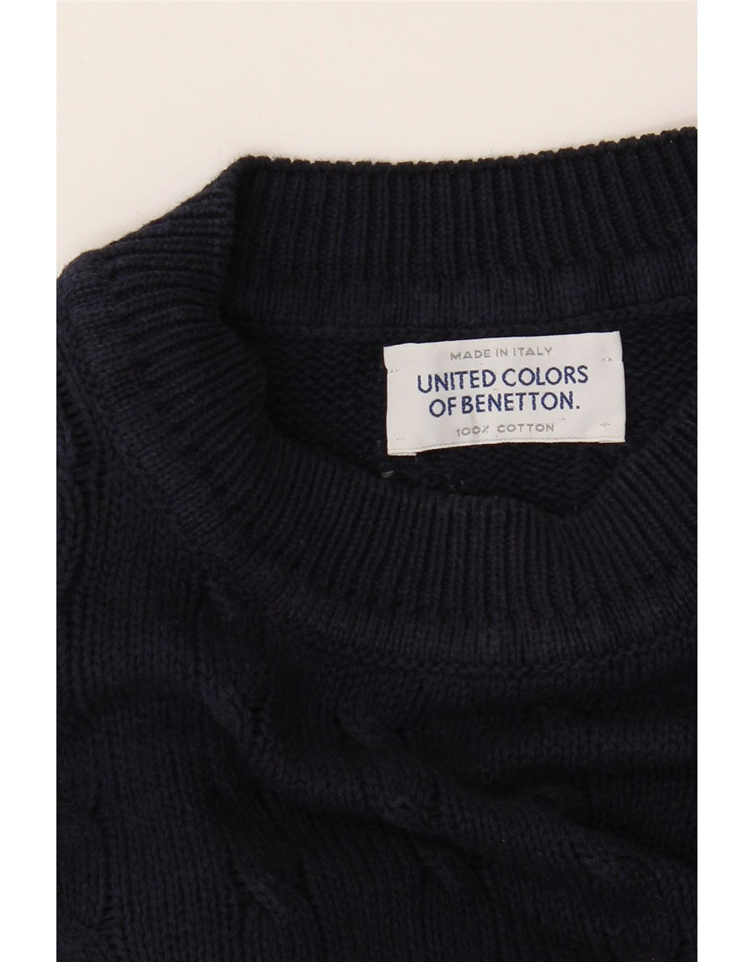 Maglione da uomo girocollo Benetton grande in cotone blu navy