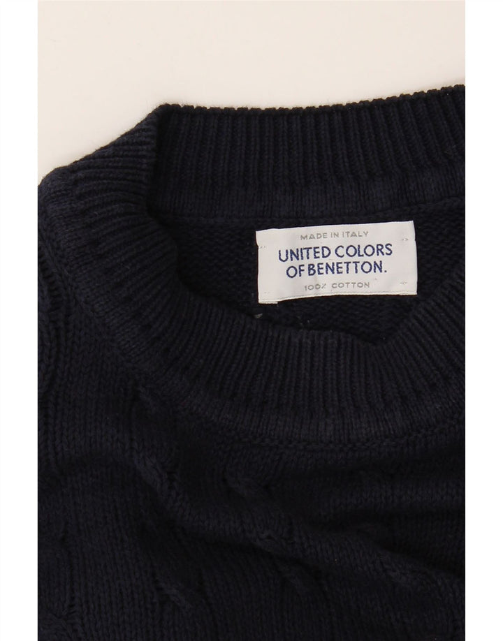 Maglione da uomo girocollo Benetton grande in cotone blu navy