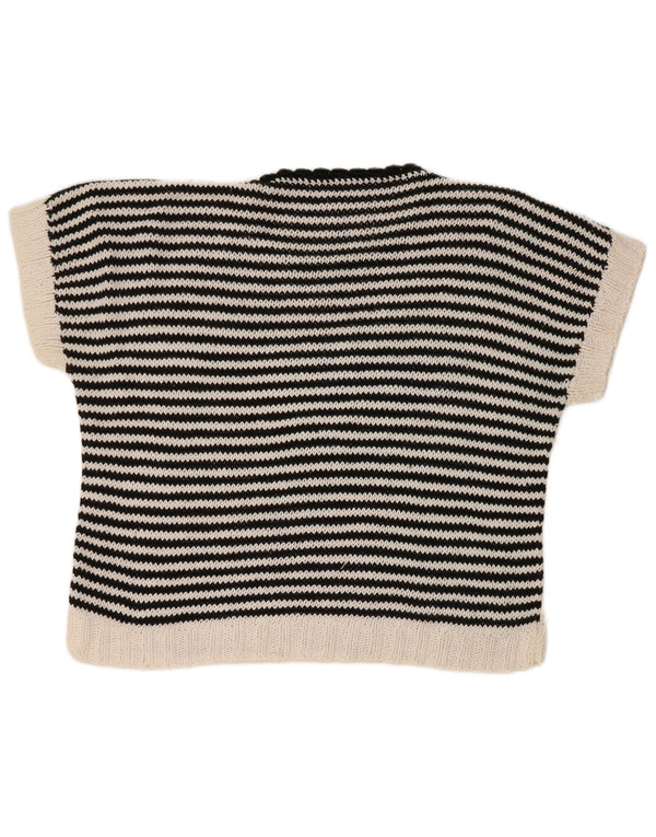 Maglione maglione vintage da donna con scollo a barca UK 16 grandi strisce bianche