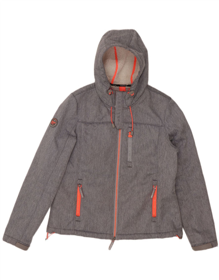 Giacca a vento da donna con cappuccio Superdry UK 16 grande poliestere grigio