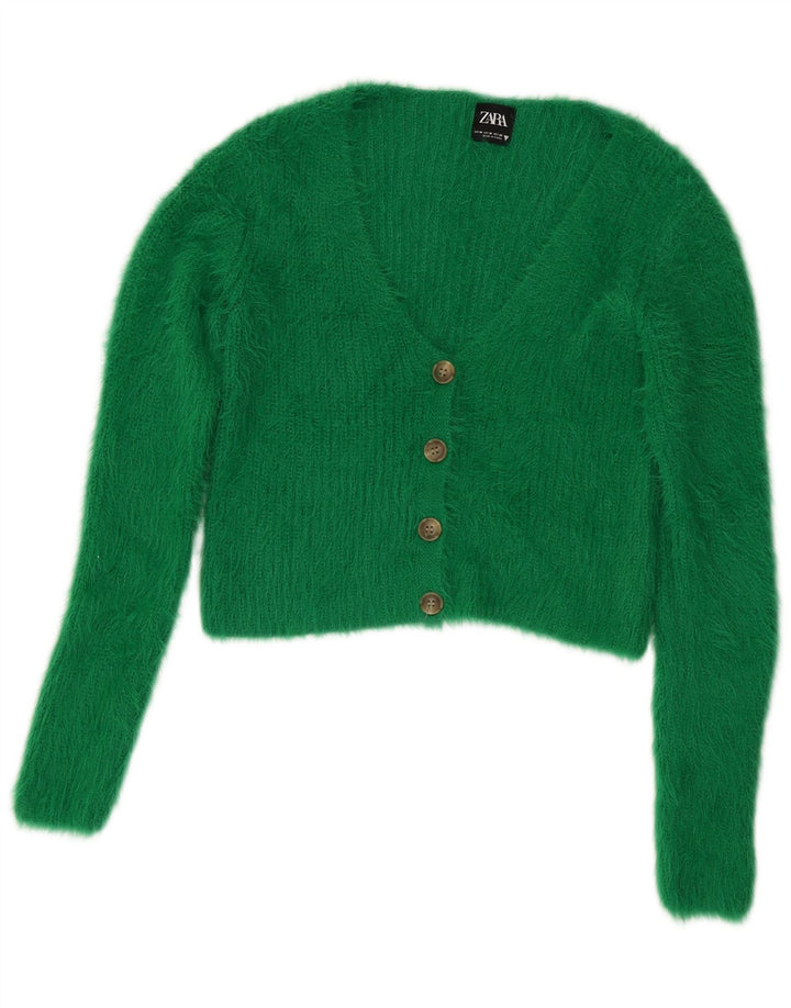 Maglione cardigan corto da donna Zara UK 12 nylon verde medio