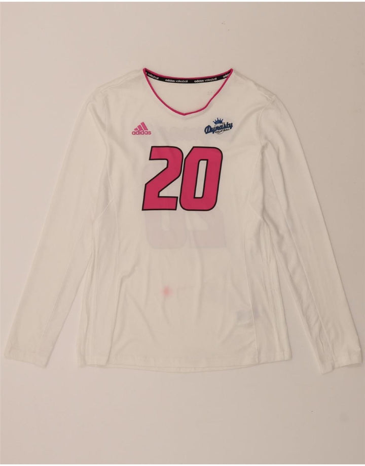 ADIDAS Womens Graphic Top Long Sleeve UK 16/18 Large White Polyester Vintage Adidas and Second-Hand Adidas from Messina Hembry 