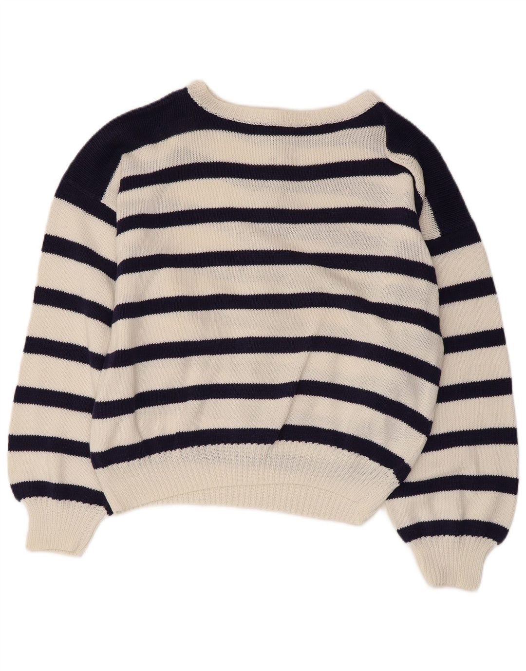 Maglione maglione con scollo a barca da donna VINTAGE UK 14 grande blu navy nautico