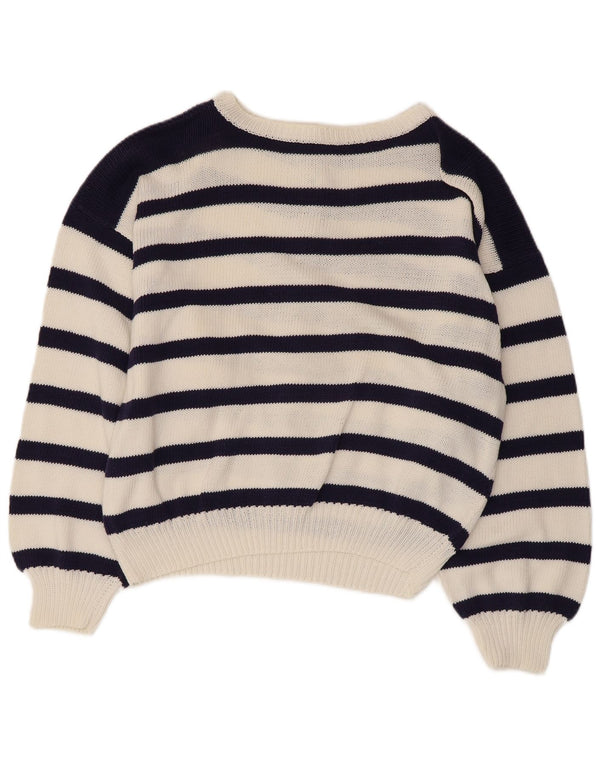 VINTAGE Womens Boat Neck Jumper Sweater UK 14 Large Navy Blue Nautical