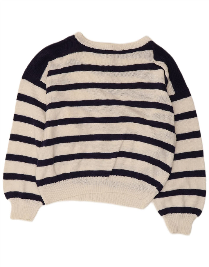 Maglione maglione con scollo a barca da donna VINTAGE UK 14 grande blu navy nautico