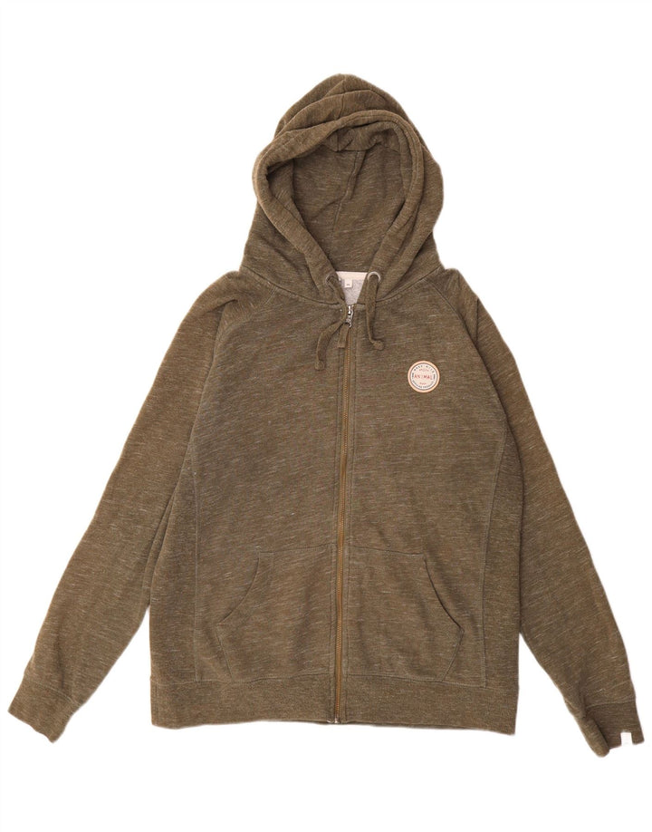 ANIMAL Maglione con cappuccio e zip da donna UK 14 Grande cotone screziato color kaki