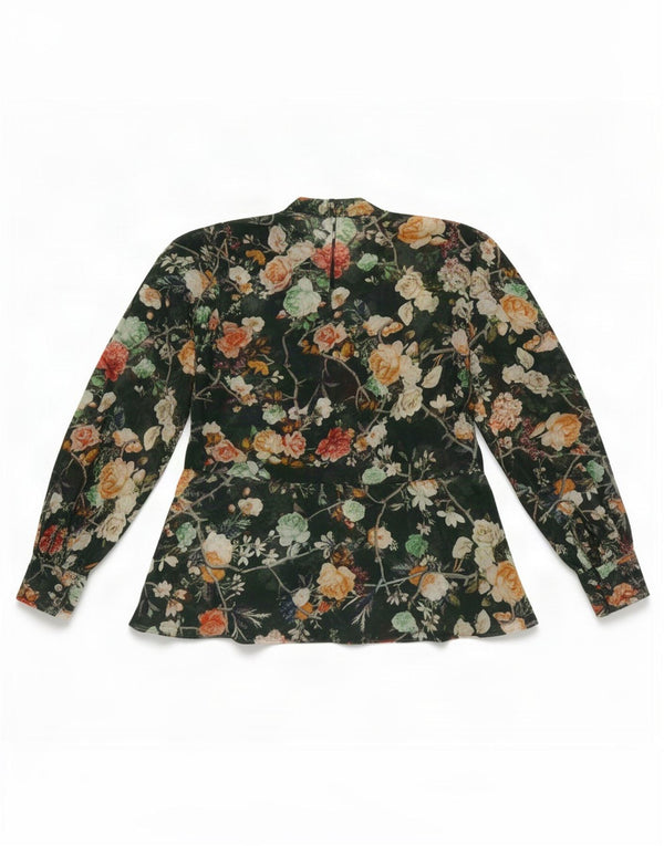 Top Zara da donna a maniche lunghe trasparente, camicetta UK 12 verde medio floreale