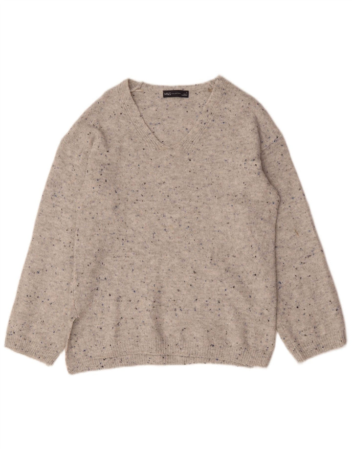 Maglione maglione con scollo a V da donna Marks & Spencer UK 10 piccolo grigio chiazzato