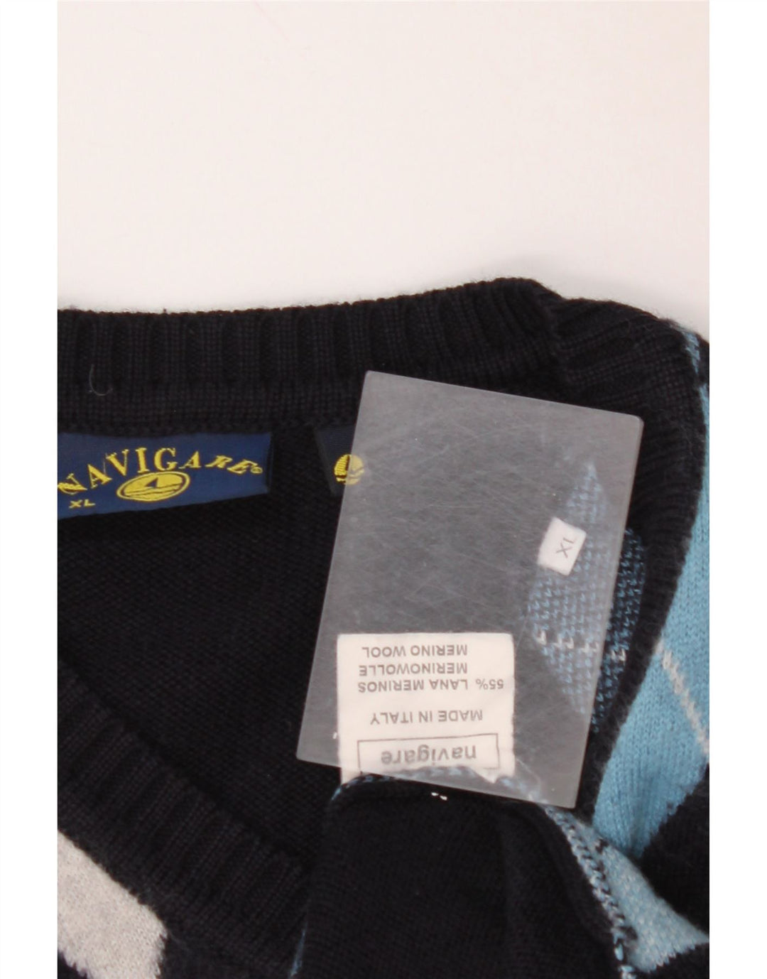 Maglione NAVIGARE da uomo con scollo a V XL blu navy a rombi/diamante