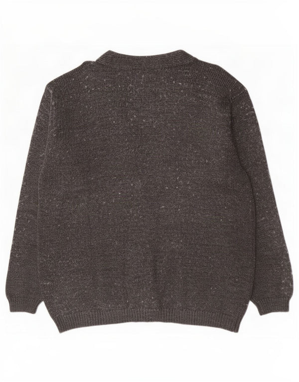 Maglione cardigan da donna vintage UK 16 grande grigio floreale