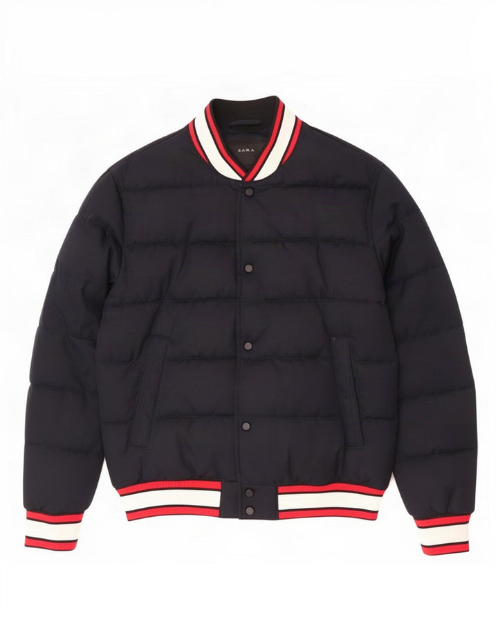 Giacca imbottita da uomo Zara UK 38 poliestere a blocchi di colore blu navy medio