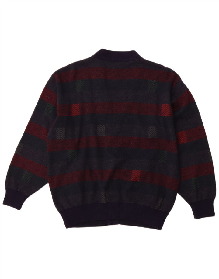 PIERRE SANGAN Maglione cardigan da uomo XL Lana a righe blu navy