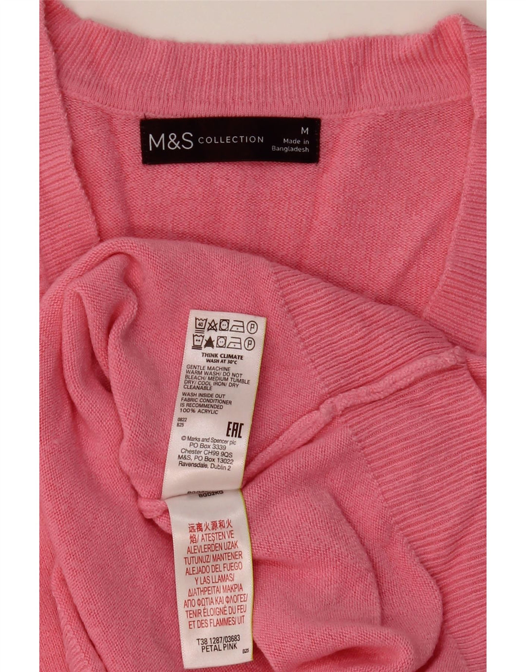 Maglione da donna con scollo a V Marks & Spencer UK 14 Acrilico rosa medio