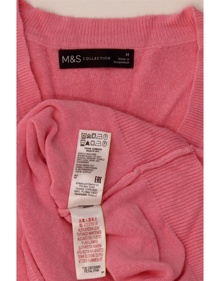 Maglione da donna con scollo a V Marks & Spencer UK 14 Acrilico rosa medio