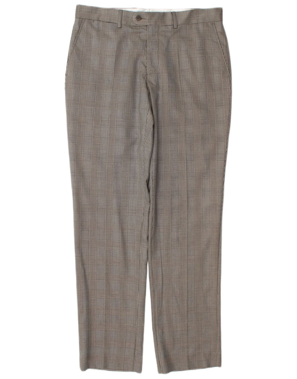 Zara Mens Straight Casual Trousers EU 44 Large W34 L33 Grey Houndstooth