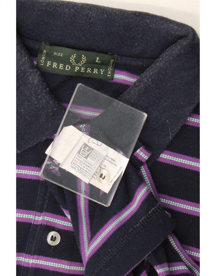 Polo da uomo FRED PERRY grande in cotone a righe blu navy