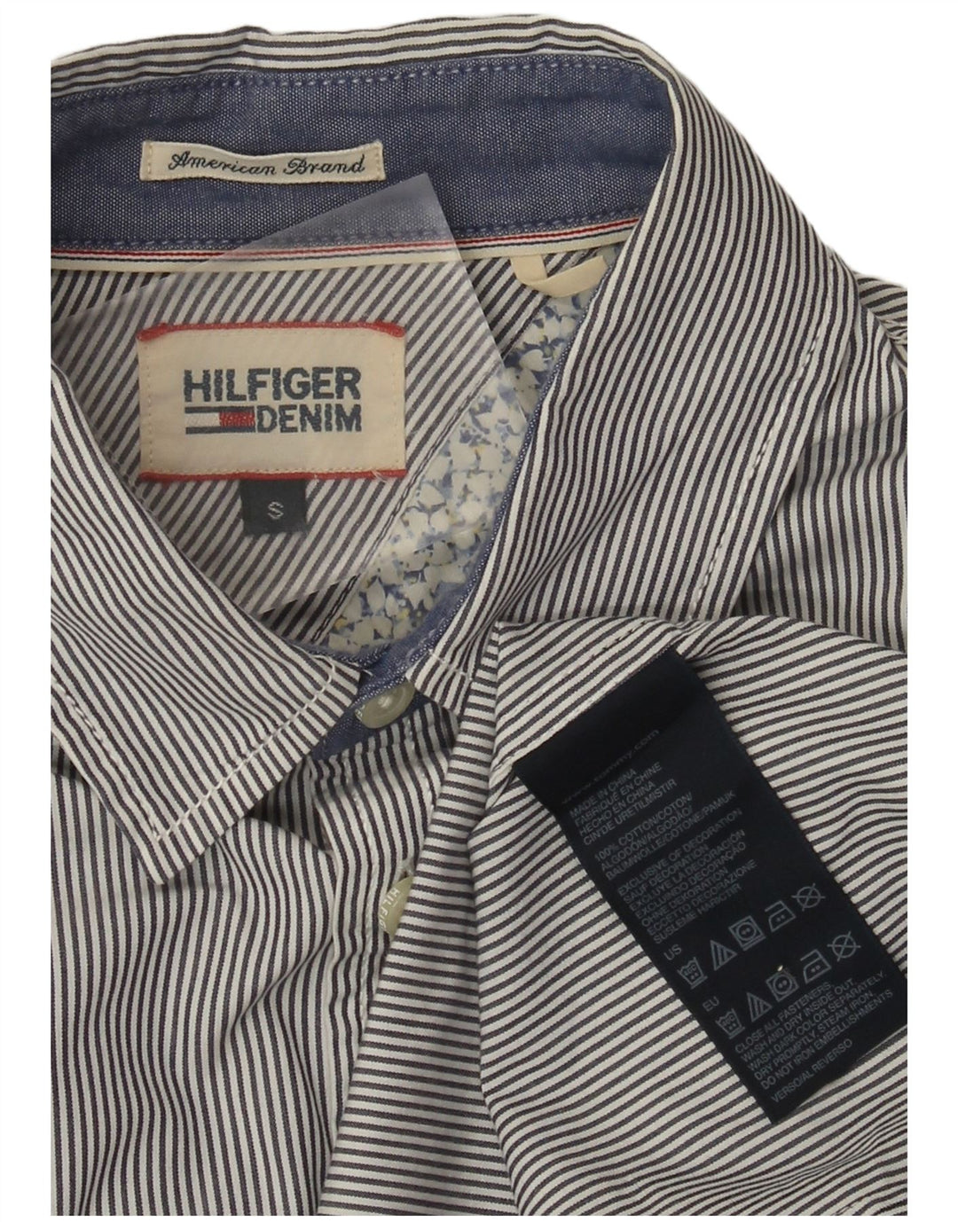 Camicia da uomo Tommy Hilfiger piccola in cotone gessato blu navy