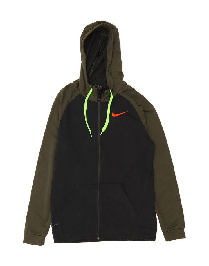 NIKE Mens Dri Fit Zip Hoodie Sweater Medium Black Colourblock Polyester Vintage Nike and Second-Hand Nike from Messina Hembry 